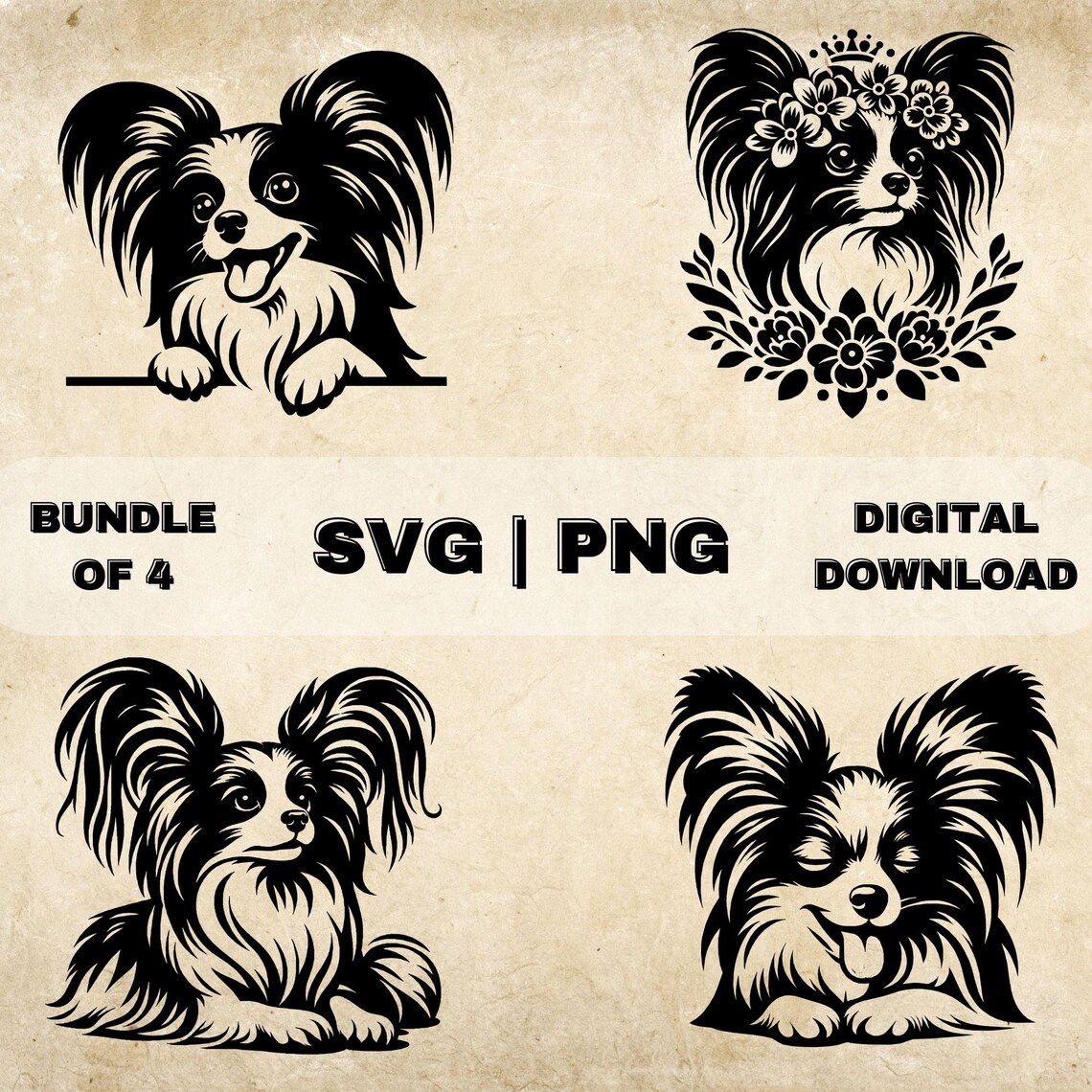 Pappilon Vector Papillon SVG Bundle, Papillon Dog Clipart, Hand Drawn Dogs Theme Vector ...