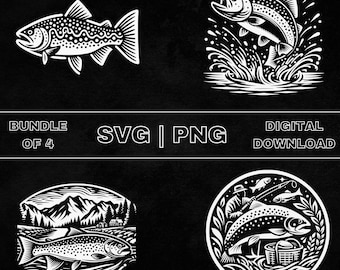 Trout SVG Bundle, Trout Fish Clipart, Hand Drawn Fishing Theme Vector Illustration, PNG Files For Laser Engraving & Craft
