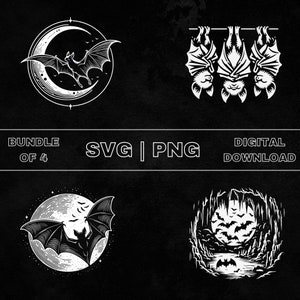 Bat SVG Bundle, Bat Clipart, Hand Drawn Bats Lover Theme Vector Illustration, PNG Files For Laser Engraving & Craft