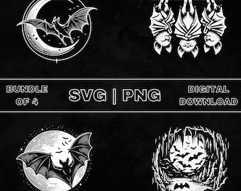 Bat SVG Bundle, Bat Clipart, Hand Drawn Bats Lover Theme Vector Illustration, PNG Files For Laser Engraving & Craft