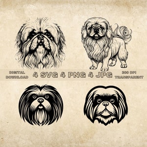 Pekingese SVG Bundle, PNG, Dogs Clipart, Hand Drawn Dog Vector Illustration, SVG Files For Laser Engraving