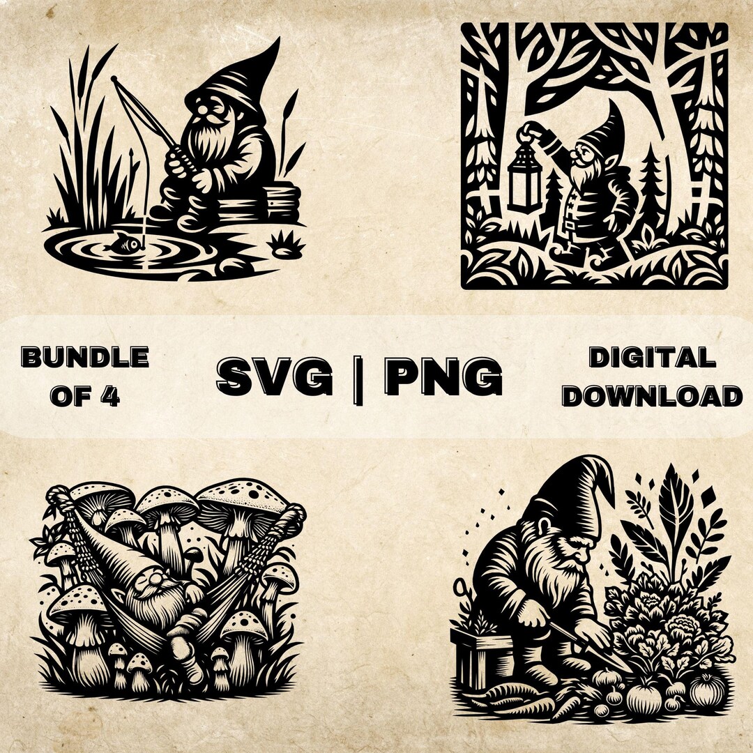 Gardening Gnome SVG Bundle, PNG, Garden Clipart, Hand Drawn Gnomes ...