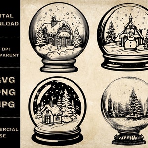 Christmas Snow Globe SVG Bundle, PNG, Snow Globe Clipart, Hand Drawn ...