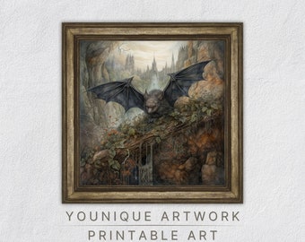 Bat Print, Gothic Printable Art, Goth Aesthetic Decor, Dark Cottagecore Wall Art, Digital Download
