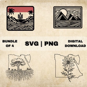 Egypt Art SVG Bundle, Egyptian Flag Clipart, Egypt Pyramid, Flower, Roots Art Theme Vector, PNG Files For Laser Engraving & Craft