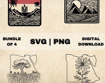 Egypt Art SVG Bundle, Egyptian Flag Clipart, Egypt Pyramid, Flower, Roots Art Theme Vector, PNG Files For Laser Engraving & Craft