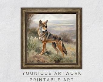 Coyote Print, Printable Wall Art, Wild Animal Nursery Decor, Coyote Painting, Digital Download