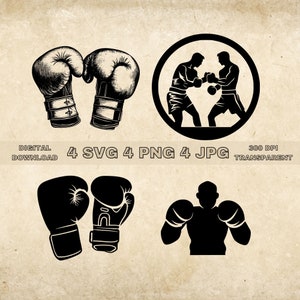 Boxing SVG Bundle, PNG, Boxer Clipart, Hand Drawn Boxing Gloves Vector Illustration, SVG Files For Laser Engraving