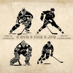 Hockey SVG Bundle, PNG, Hockey Clipart, Hand Drawn Hockey Player Vector Illustration, SVG Files For Laser Engraving
