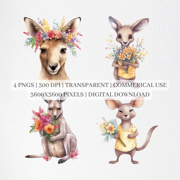 Cute Kangaroo Clipart, Kangaroo PNG Files For Sublimation, Kangaroos Clip Art, Australian Animals Prints, Printable Wall Art, Commercial Use