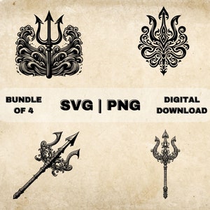 Trident SVG Bundle, Poseidons Trident Clipart, Hand Drawn Greek Mythology Theme Vector Illustration, PNG Files For Laser Engraving & Craft