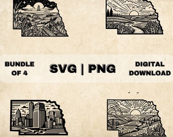 Nebraska State SVG Bundle, Nebraska Clipart, Nebraska Landscape, Omaha Skyline Theme Vector, PNG Files For Laser Engraving & Craft
