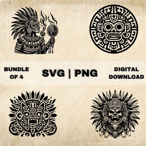 Tezcatlipoca SVG Bundle, Aztec God Clipart, Hand Drawn Mesoamerican Art Theme Vector Illustration, PNG Files For Laser Engraving & Craft