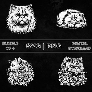 Perzische kat SVG bundel, Floral Cat clipart, hand getrokken kat bloem thema vectorillustratie, PNG-bestanden voor lasergravure & ambacht