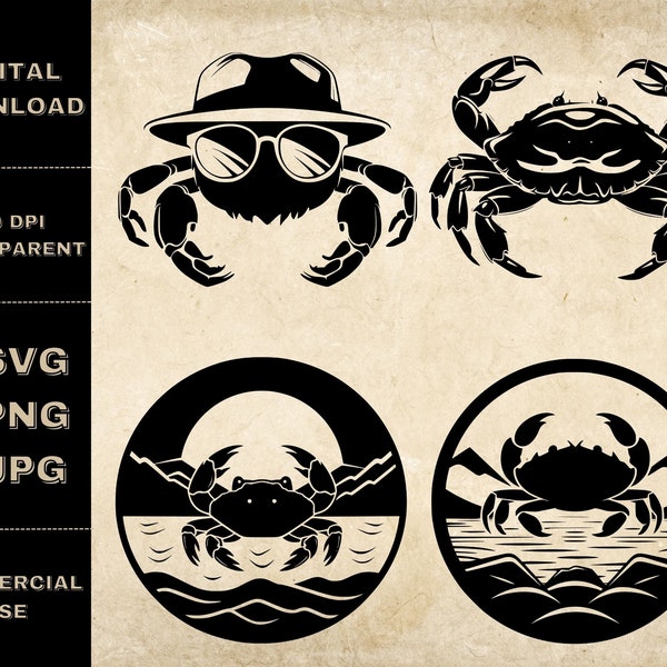 Crab SVG Bundle, PNG, Crab Clipart, Hand Drawn Crab Vector Illustration, SVG Files For Laser Engraving