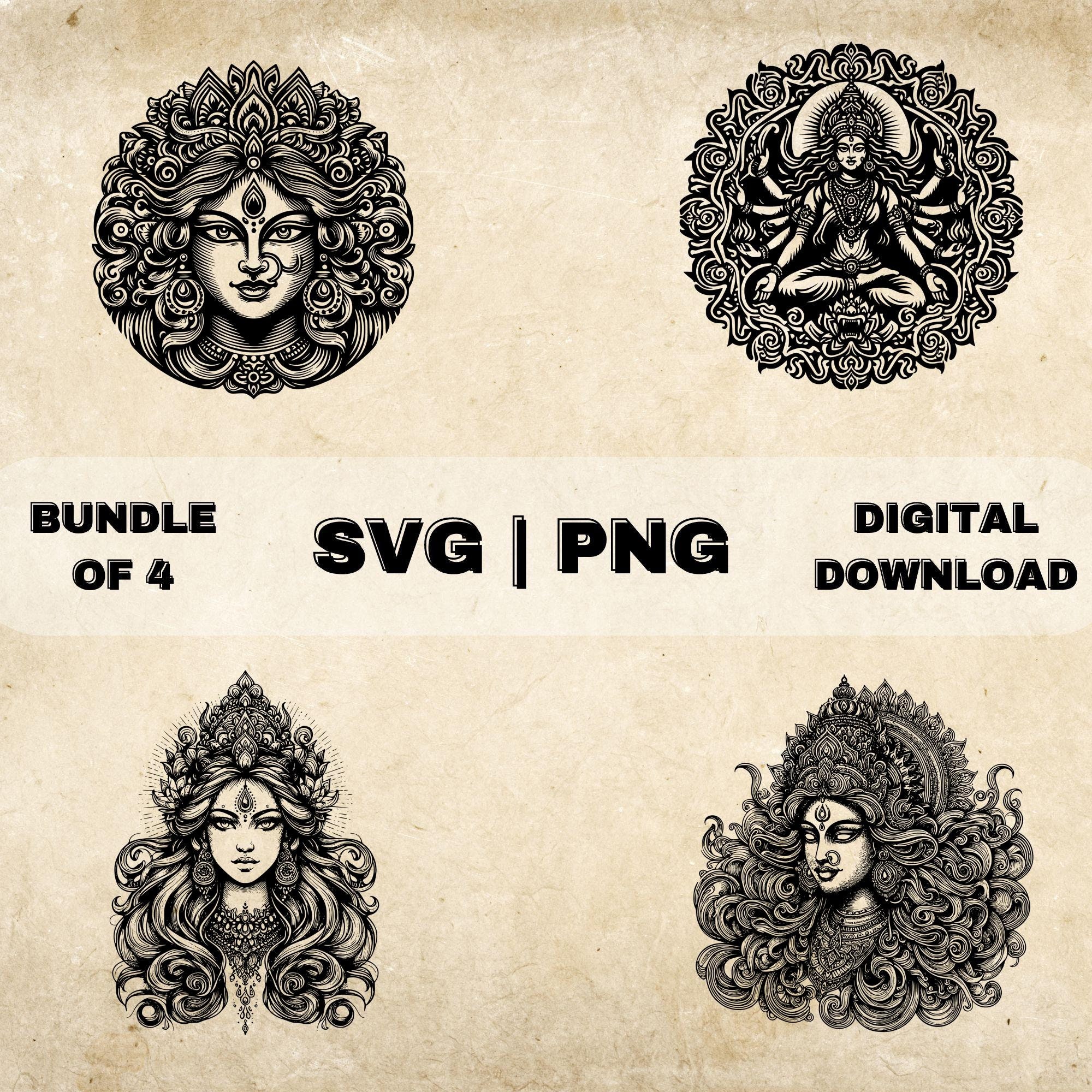 カーリー SVG バンドル、ヒンドゥー教の女神のクリップアート、手描き