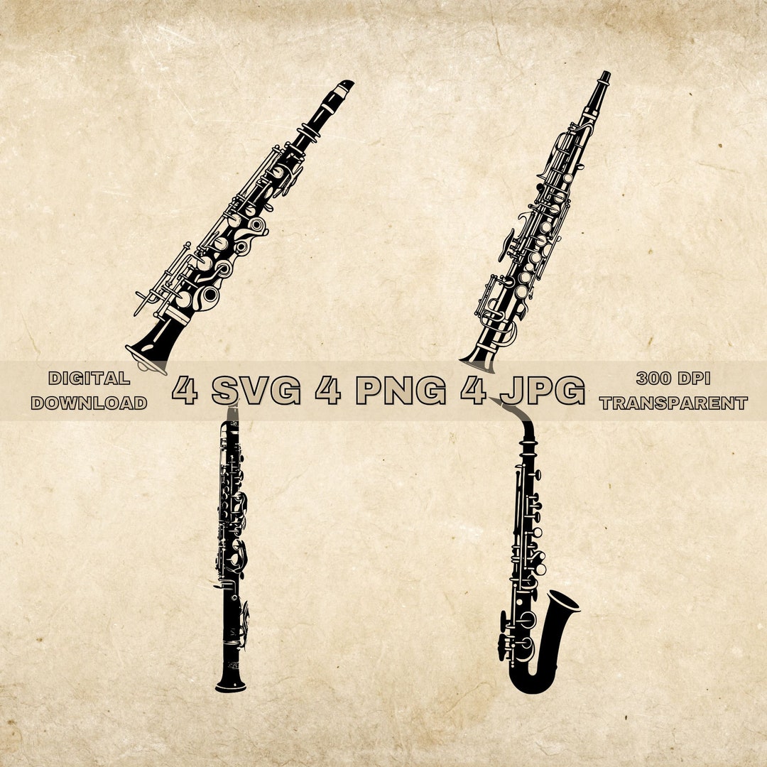 Clarinet SVG Bundle, PNG, Clarinet Clipart, Hand Drawn Clarinet Vector