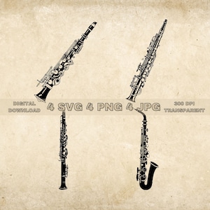 Clarinet SVG Bundle, PNG, Clarinet Clipart, Hand Drawn Clarinet Vector Illustration, SVG Files For Laser Engraving