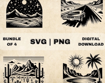 Desert Scene SVG Bundle, Landscape Clipart, Hand Drawn Nature Theme Vector Illustration, SVG Files For Laser Engraving & Craft