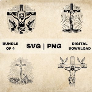 Jesus On A Cross SVG Bundle, Christian Clipart, Hand Drawn Baptism Faith Theme Vector Illustration, PNG Files For Laser Engraving & Craft