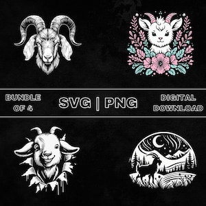 Goat SVG Bundle, Cute Goat Clipart, Hand Drawn Boer Goat Lover Theme Vector Illustration, PNG Files For Laser Engraving & Craft