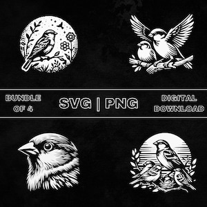 Sparrow SVG Bundle, Sparrow Clipart, Hand Drawn Bird Lover Theme Vector Illustration, PNG Files For Laser Engraving & Craft