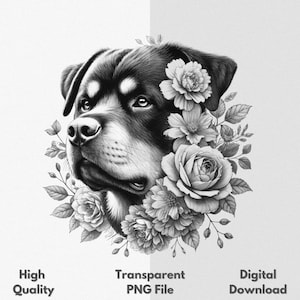 Rottweiler Mom Floral Head Flower PNG Sublimation File For Shirt & Mug Sketch Drawing, Digital Download
