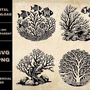 Coral SVG Bundle, PNG, Coral Reef Clipart, Hand Drawn Under The Sea Vector Illustration, SVG Files For Laser Engraving