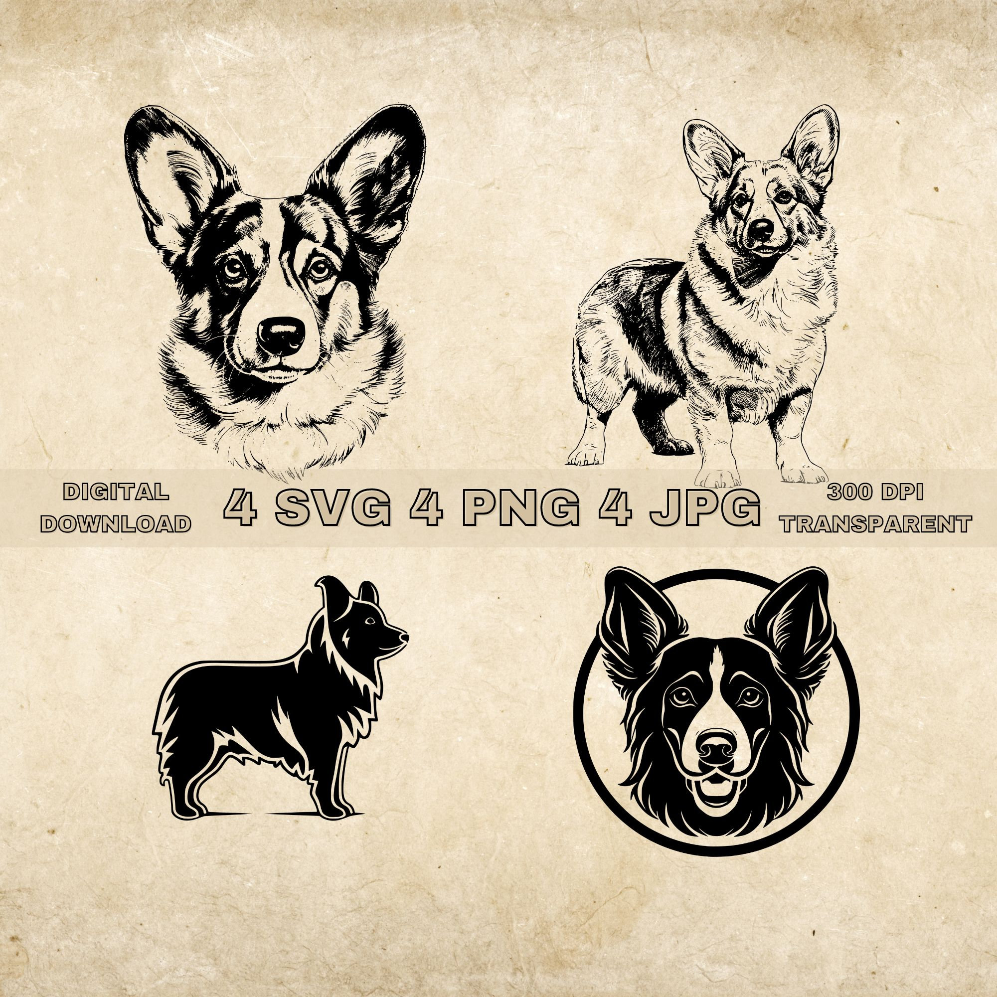 カーディガン ウェルシュ コーギー SVG バンドル、PNG、犬のクリップ