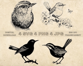 Wren SVG Bundel, PNG, Wren Clipart, Handgetekende Vogels Vector Illustratie, SVG-bestanden voor lasergravure