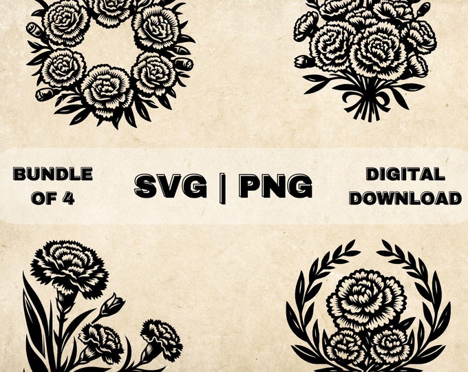 Hand Drawn Carnation Flower Line Art Clipart (PNG) - Etsy Canada