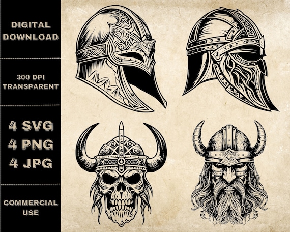 Viking SVG Bundle, PNG, Viking Helmet Clipart, Hand Drawn Viking