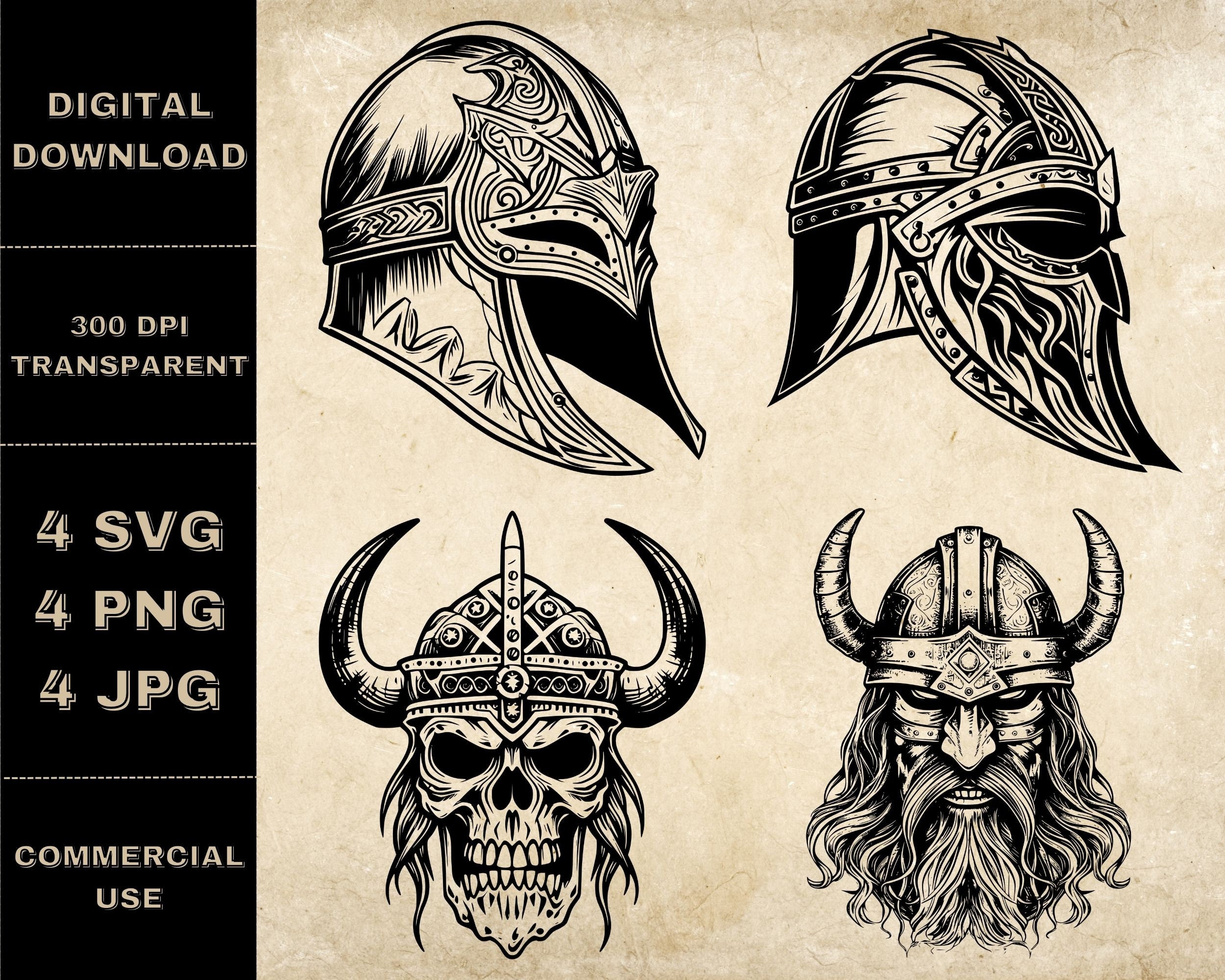 Viking SVG Bundle, PNG, Viking Helmet Clipart, Hand Drawn Viking