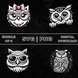 Hibou mignon SVG Bundle, clipart hibou, illustration vectorielle de dessinés à la main hibou amant thème, fichiers PNG pour gravure laser & artisanat
