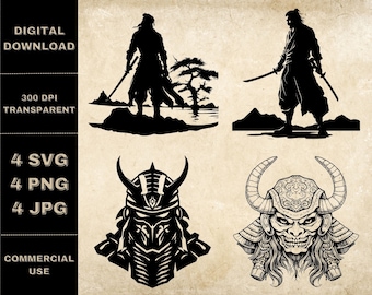 Samurai SVG Bundle, PNG, Ninja Krieger Clipart, handgezeichnete Samurai Vektor Illustration, SVG-Dateien für die Lasergravur