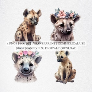 Cute Hyena Clipart, Hyena PNG Files For Sublimation, Hyenas Clip Art, Baby Animal Nursery Decor, Printable Wall Art, Commercial Use