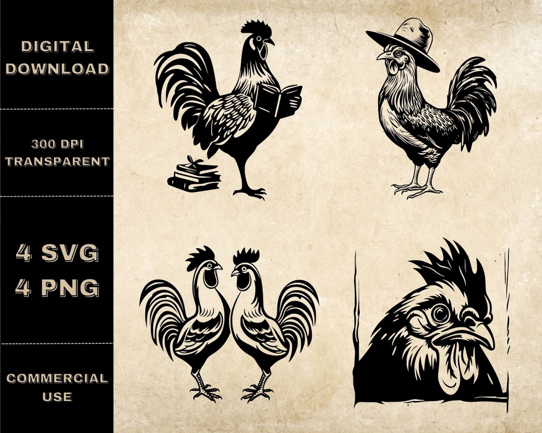 Funny Rooster SVG Bundle, PNG, Cute Chicken Clipart, Hand Drawn Farm Animal  Vector Illustration, SVG Files for Laser Engraving - Etsy, image size:1080x864