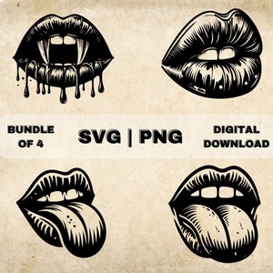 Mouth With Tongue SVG Bundle, Lips Clipart, Hand Drawn Mouth Theme Vector Illustration, SVG Files For Laser Engraving & Craft