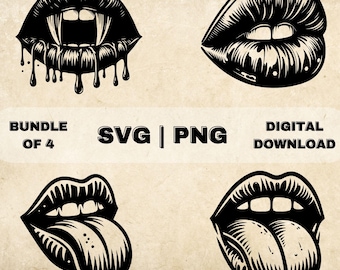 Usta z językiem SVG Bundle, Clipart ust, Ręcznie rysowany motyw ust Ilustracja wektorowa, Pliki SVG do grawerowania laserowego i rzemiosła