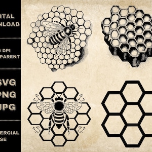Honingraat SVG Bundel, PNG, Bee Lover Themed Clipart, Handgetekende Honing kammen Vector Illustratie, SVG Files For Laser Engraving