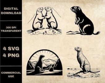 Prairie Dog SVG Bundle, PNG, Cute Animal Clipart, Illustration vectorielle de rongeur dessiné à la main, fichiers SVG pour gravure laser