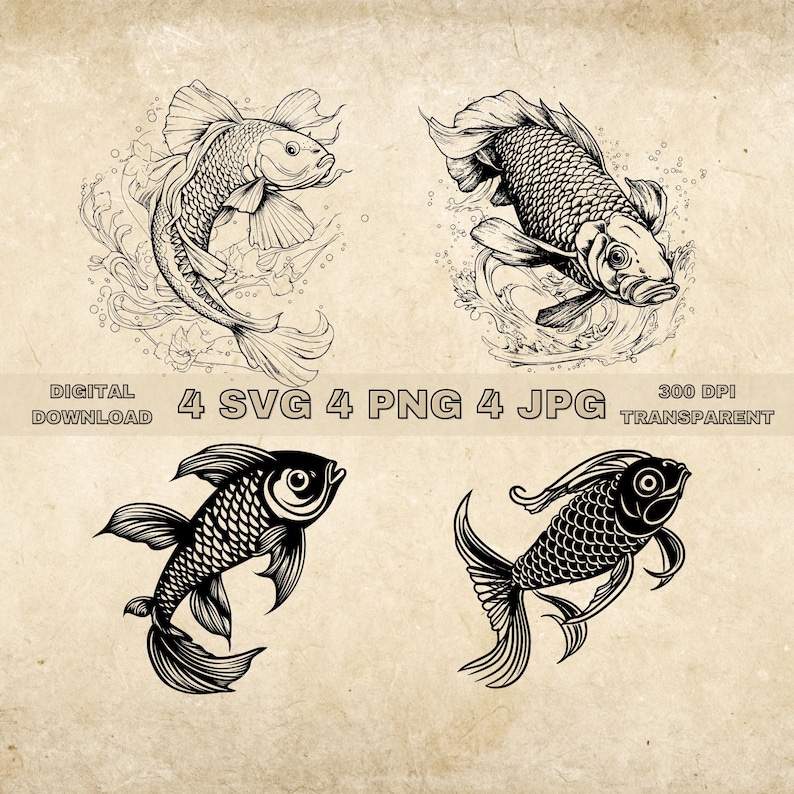 Koi Fish SVG Bundle, PNG, Fishes Clipart, Hand Drawn Sea Koi Fish ...