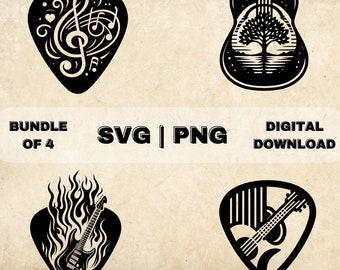 Guitar Pick SVG Bundle, Guitarist Clipart, Hand Drawn Music Theme Vector Illustration, SVG Files For Laser Engraving & Craft