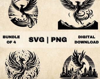 Mythical Phoenix SVG Bundle, PNG, Phoenix Clipart, Hand Drawn Phoenix Themed Vector Illustration, SVG Files For Laser Engraving & Craft