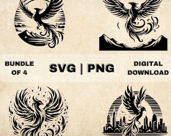 Mythical Phoenix SVG Bundle, PNG, Phoenix Clipart, Hand Drawn Phoenix Themed Vector Illustration, SVG Files For Laser Engraving & Craft