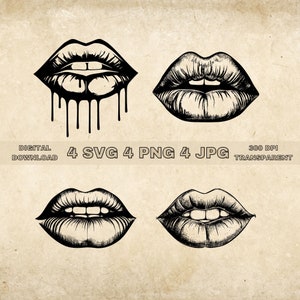 Lips SVG Bundle, PNG, Lips Clipart, Hand Drawn Lips Vector Illustration, SVG Files For Laser Engraving