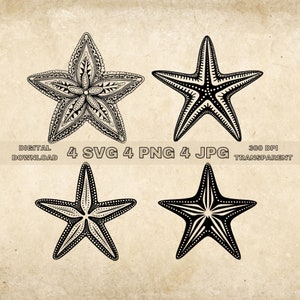 Starfish SVG Bundle, PNG, Ocean Themed Clipart, Hand Drawn Star Fish Vector Illustration, SVG Files For Laser Engraving
