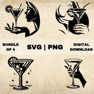 Martini Glass SVG Bundle, Martini Glass Clipart, Hand Drawn Martini Lover Theme Vector Illustration, SVG Files For Laser Engraving & Craft