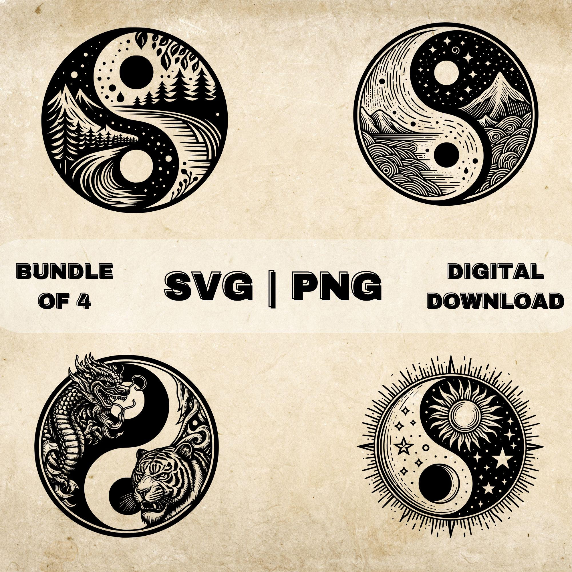 Ying Yang SVG Bundle, Ying and Yang Clipart, Sun, Moon, Dragon