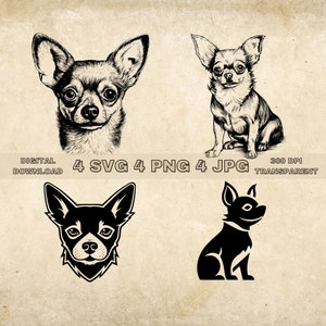 Chihuahua SVG Bundle, PNG, süße Hunde Clipart, handgezeichnete Hund Vektor Illustration, SVG-Dateien für die Lasergravur